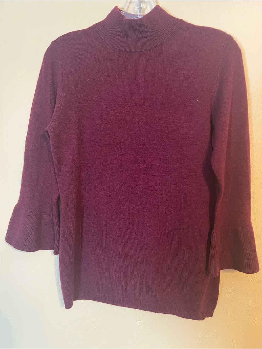 Philosophy Mock Neck Bell Sleeve 100% Cashmere Sweater - Burgundy